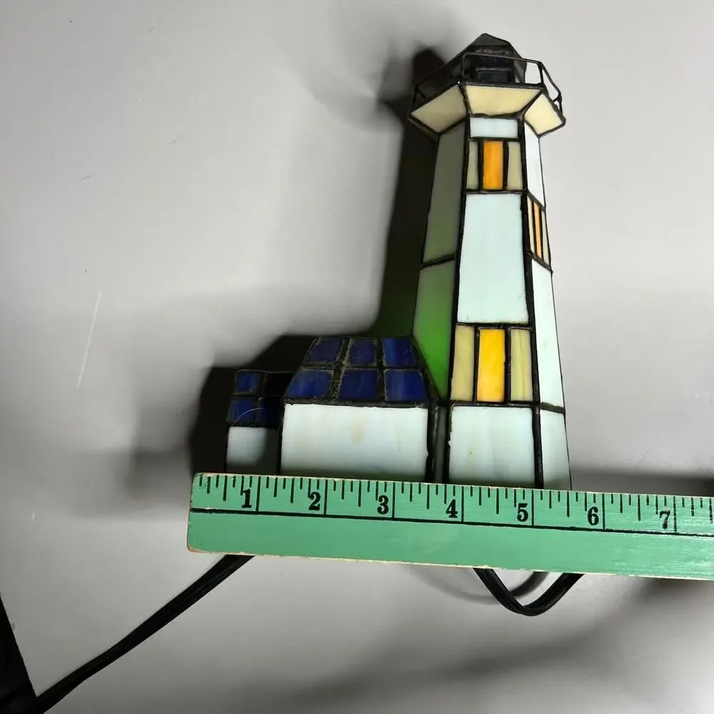 Vintage Stained Glass Lighthouse‎ Table Lamp Nautical Tiffany Style Night Light